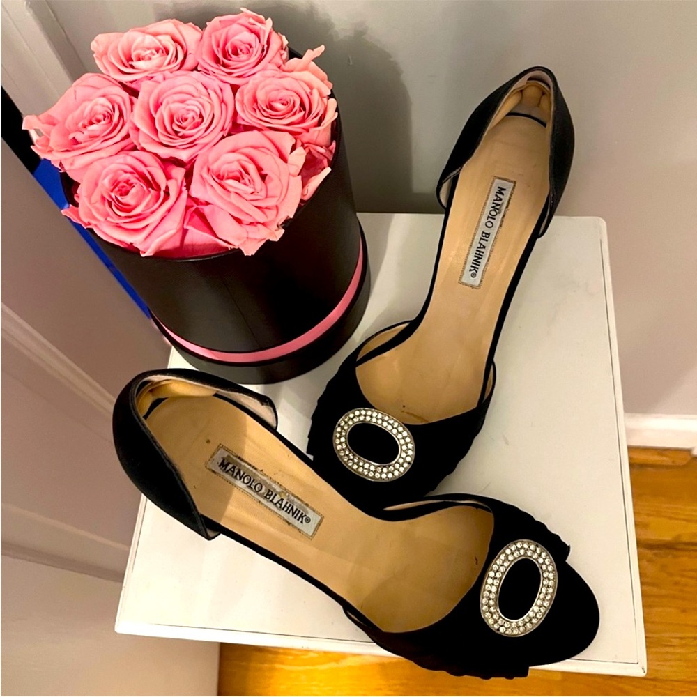 Manolo Blahnik Black Open-Toe Heels